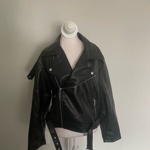 White fox seal the deal PU biker jacket